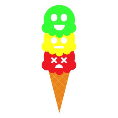 Komik gıda karakter illüstrasyon vektör çizgi film kartı. Beyaz arka plan üzerinde izole şirin dondurma külahı. Vektör çizim