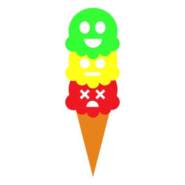 Komik gıda karakter illüstrasyon vektör çizgi film kartı. Beyaz arka plan üzerinde izole şirin dondurma külahı. Vektör çizim