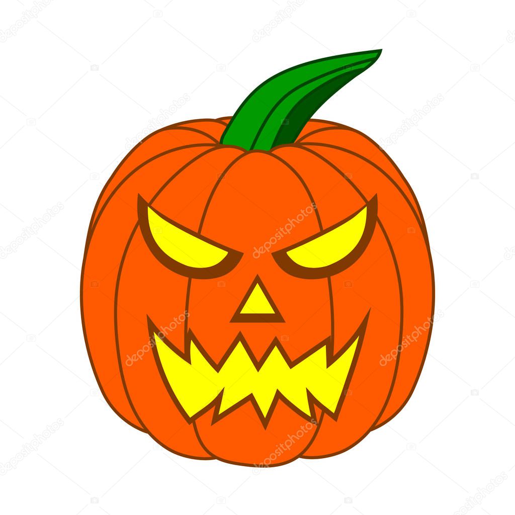 Scary Cartoon Halloween Pumpkin with funny face isolated on white background for your Design, Game. Vector Illustration.