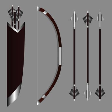 Silah oklarla yay ve tasarımınız için oyun, kart titredim. Klasik metal oklar. Vektör çizim.