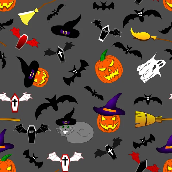 Padrão Sem Costura Com Elementos Halloween Para Seu Design Abóbora — Vetor de Stock