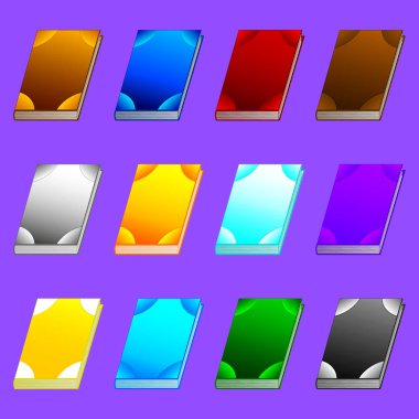 Farklı kitap seti üzerinde mor arka plan Your tasarımı, oyun, kartı izole GUI için tasarım öğeleri izole. Vektör çizim.