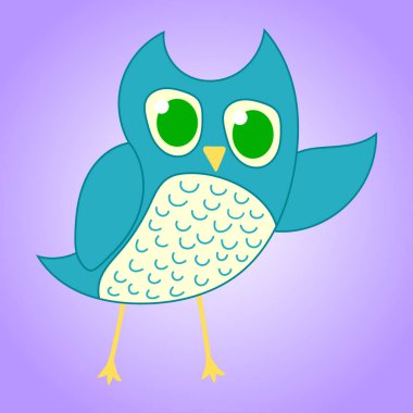 Şirin mavi menekşe arka plan Your tasarım, oyun, kartı eğitim öğesi için izole baykuş. Vektör çizim.