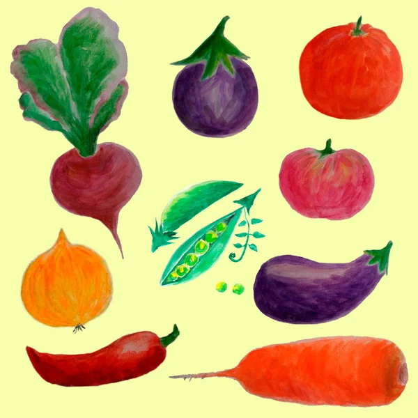 Handgezeichnetes Aquarell Gemalt Sammlung Von Gemüse Handgezeichnete Designelemente Für Frische — Stockvektor