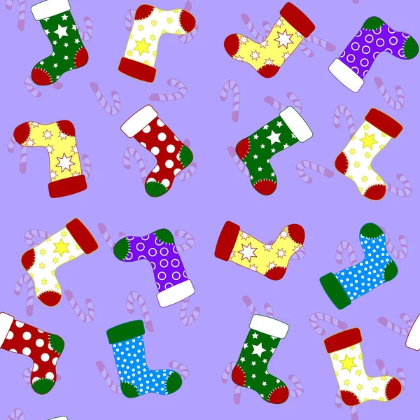 Seamless Pattern Different Christmas Socks Vector Illustration Christmas Happy New — Stock Vector