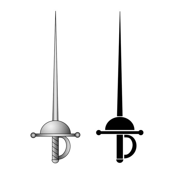 Rapier. Medieval Weapon. Vector Illustration Isolated On White Background For Your Design, Game, Card, Websites.