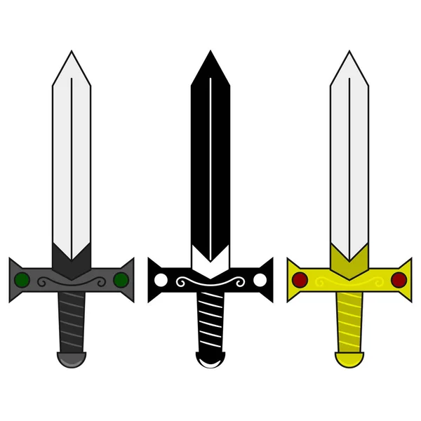 漫画の中世の剣のコレクションです コンピュータ ゲームのデザインの装飾武器のセット ファンタジー剣 デザイン ゲーム カードのベクトル図 — ストックベクタ