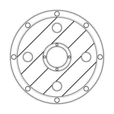 Anahat daire kalkan beyaz arka plan üzerinde izole. Şövalye ekipman. Macera öğeleri. Vektör çizim Your tasarımı, oyun, kartı, Web için.