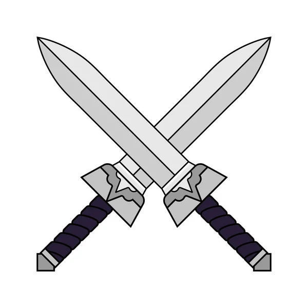 漫画交差剣が白い背景に分離されました コンピュータ ゲームのデザインのための武器 中世の剣 あなたのデザイン ゲーム カード Web のベクトル図 — ストックベクタ