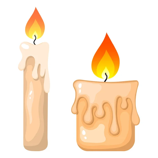 Collection Burning Candles Paraffin Wax Your Design Game Card Vector — Stock Vector