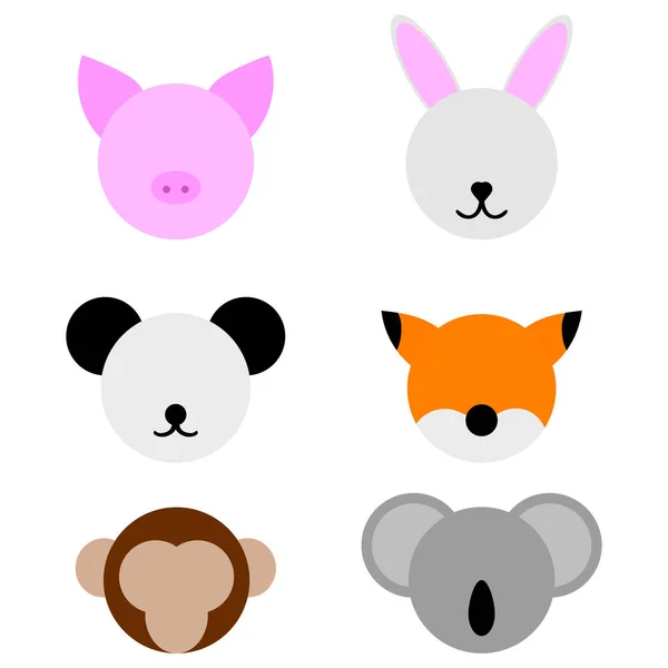 Templates Animal Faces Isolated White Background Pig Rabbit Panda Fox — Stock Vector