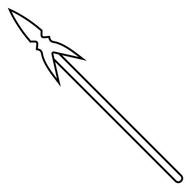 Simge anahat beyaz arka plan üzerinde izole bir mızrak silüeti. Silah simgesi. Vektör çizim tasarım, oyun, kartı, web için.