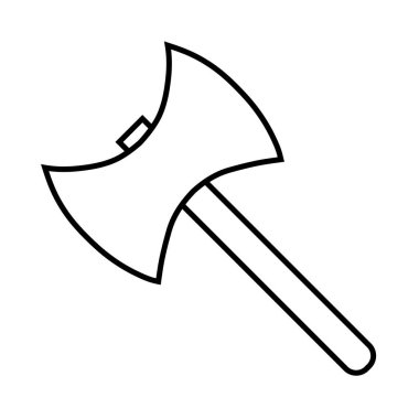 Simge anahat silüeti üzerinde izole beyaz arka plan balta. İşareti simgesi. Dekorasyon öğesi. Silah simgesi. Vektör çizim tasarım, oyun, kartı, web için.