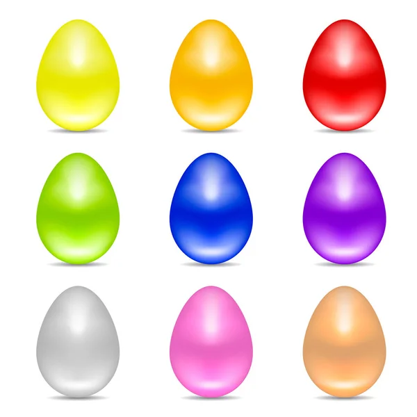 Beyaz Arka Plan Üzerinde Izole Renkli Gerçekçi Paskalya Yumurtaları Kümesi — Stok Vektör