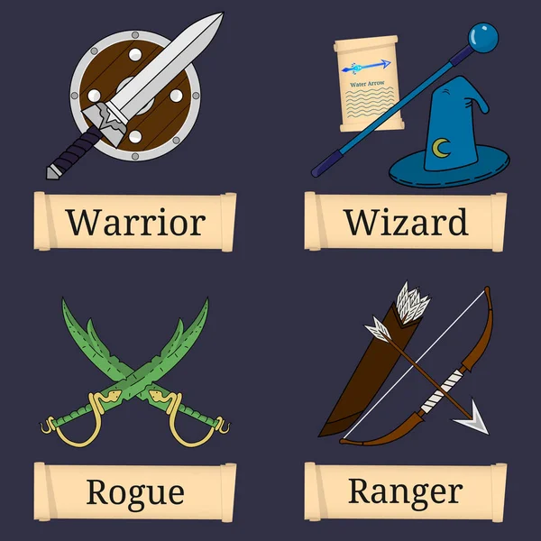 Krieger Zauberer Schurke Ranger Hauptschulklassen Wählen Sie Ihre Klasse Vektorillustration — Stockvektor