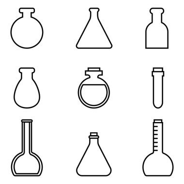 Sihirli iksir sihirli tüpler ayarla ve şişe kapsayıcılar vektör simge çizgi film