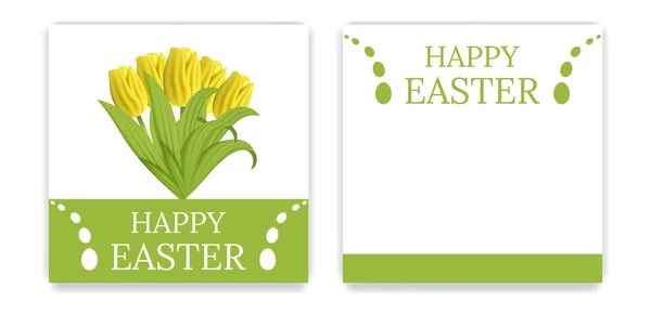 Vector Easter Party Invitaciones Tarjetas Felicitación Con Tulipanes Amarillos Tarjeta — Vector de stock