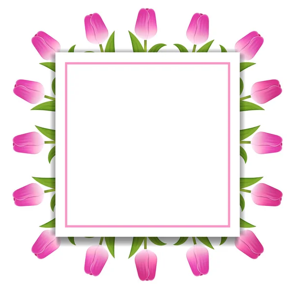 Banner Template Background Pink Tulips Square Frame Tulips Space Text — Stock Vector