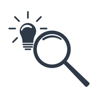 Bir fikir için arıyorum. Büyüteç'i ve ampul simgesi. Beyaz arka plan üzerinde izole vektör çizim.