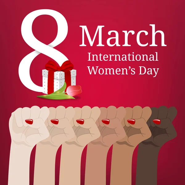 International Women Day Women March Multinational Equality Female Hand Her — Stock Vector