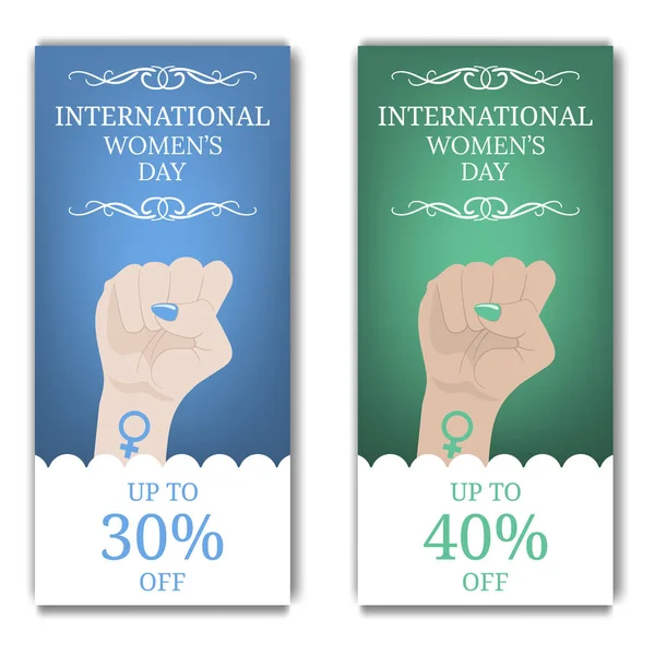 Diskon Hari Wanita Internasional Flyer Brochure Women March Multinational Equality - Stok Vektor