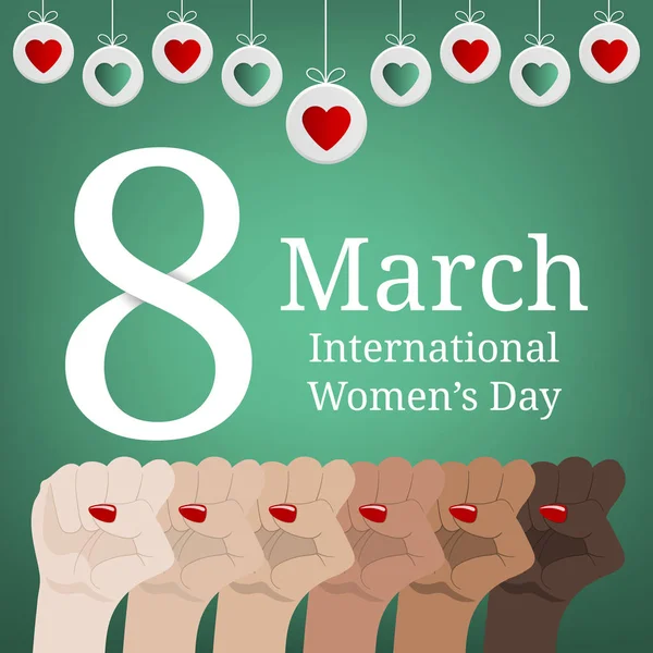 International Women Day Greeting Card Banner Women March Multinational Equality — Stock Vector