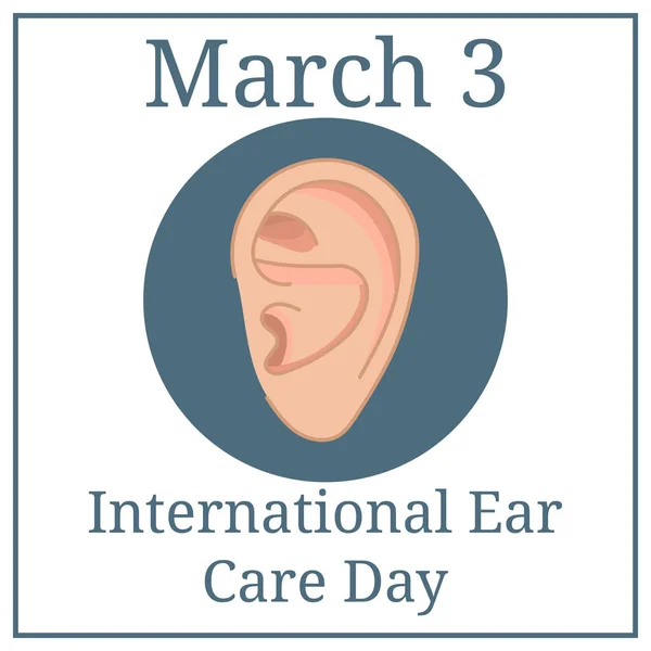 Día Internacional Atención Oído Calendario Vacaciones Marzo Marzo Esbozo Oreja — Archivo Imágenes Vectoriales
