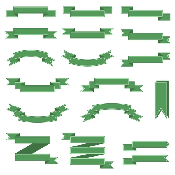 绿色丝带设置横幅 在白色背景上隔离的标签 收集18个丝带 用于您的设计的矢量插图 — 图库矢量图片