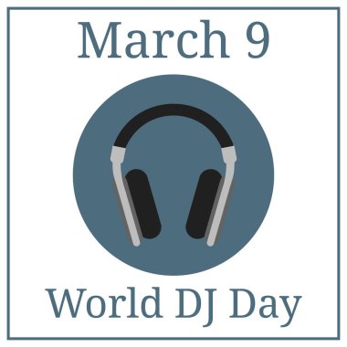 Dünya Dj günü. 9 Mart. Mart tatil takvimi. Kulaklık simgesi. Vektör çizim tasarımınız için.