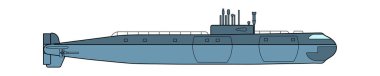 Detaylı denizaltı. Yan görünümü. Gerçekçi tarzda savaş gemisi. Askeri gemi. Savaş modeli. Endüstriyel çizim. Beyaz arka plan üzerinde izole vektör çizim