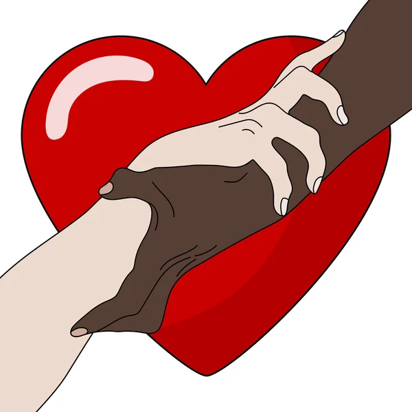 Koncepcja Miłości Dawanie Miłości Trzymając Się Ręce Wyświetlono Jedność Wielonarodowych — Wektor stockowy
