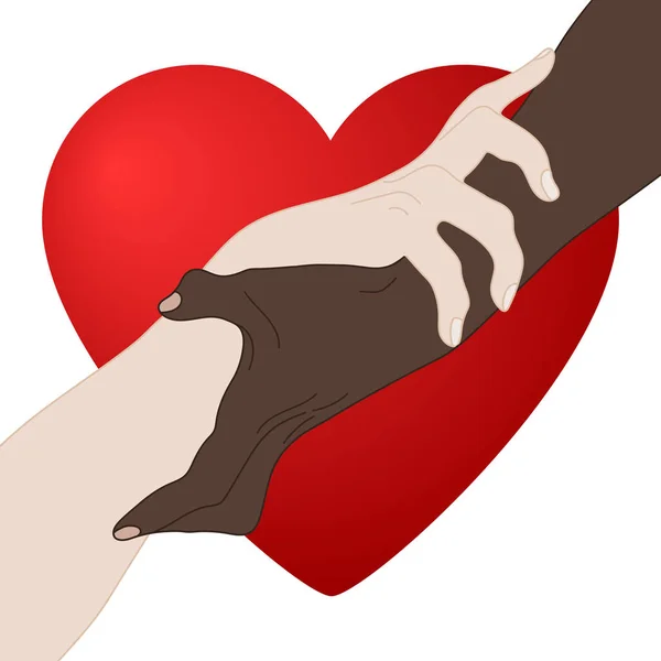 Koncepcja Miłości Dawanie Miłości Trzymając Się Ręce Wyświetlono Jedność Wielonarodowych — Wektor stockowy