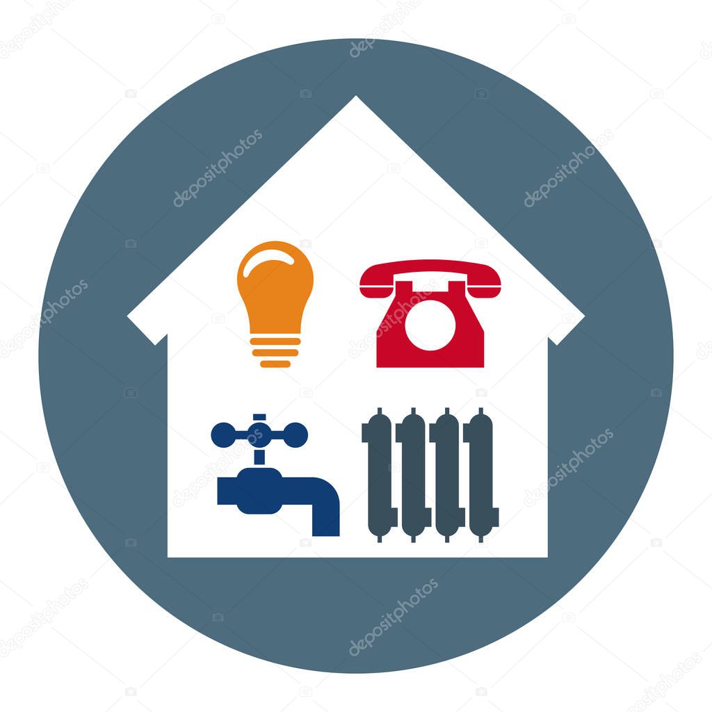 Set of 4 Utilities Icons in Home. Symbols of Power, Water, Gas, Heating. Vector illustration for Your Design