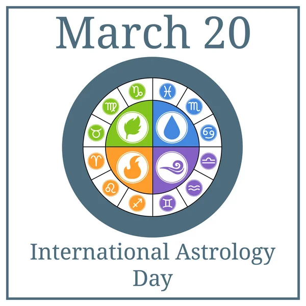 Día Internacional Astrología Marzo Calendario Vacaciones Marzo Círculo Signos Del — Archivo Imágenes Vectoriales