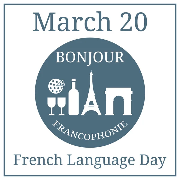 Día Lengua Francesa Marzo Calendario Vacaciones Marzo Conjunto Iconos Franceses — Archivo Imágenes Vectoriales