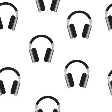 Beyaz arka plan üzerinde izole kulaklık ile Seamless modeli. Müzik konsepti. Vektör çizim Your tasarımı için.