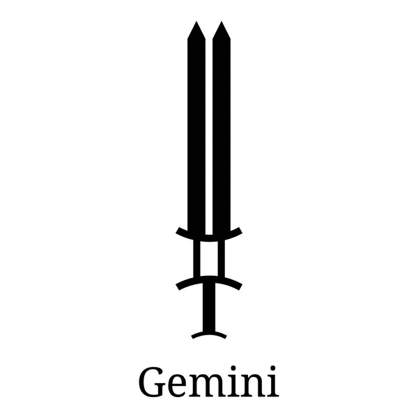 Gemini Schwert Symbol. Silhouette der Tierkreiswaffe. eine von 12 Tierkreiswaffen. Vektor astrologisch, Horoskopzeichen. Sternzeichen. Vektor-Illustration isoliert auf weißem Hintergrund. — Stockvektor