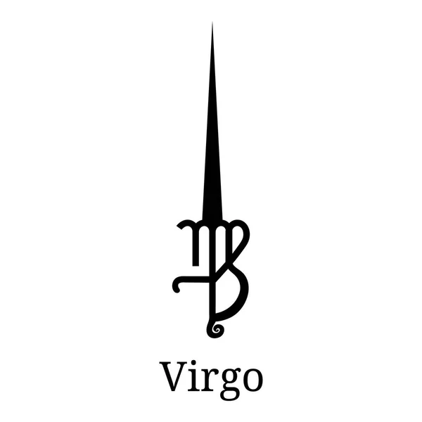 Virgo meč ikona. Silueta zvířetníkový zbraně. Jedna z 12 Zodiac zbraní. Vektor astrologické, horoskop znamení. Jeho symbolem. Vektorové ilustrace izolované na bílém pozadí. — Stockový vektor