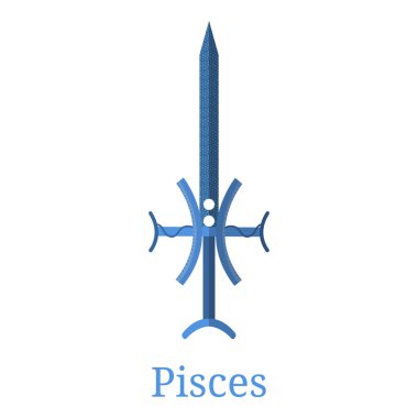 Balık kılıç. Zodyak işareti. Düz çizgi film burçlara silah. 12 Zodiac silahlarından biri. Vektör Astroloji, Astroloji işareti. Beyaz arka plan üzerinde izole vektör çizim.