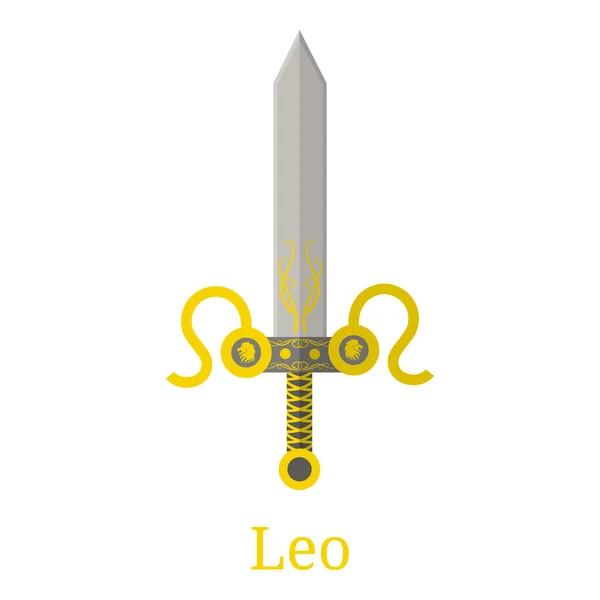 Leo Sword. Znamení zvěrokruhu. Plochý kreslený zvířetníkový zbraň. Jedna z 12 Zodiac zbraní. Vektor astrologické, horoskop znamení. Vektorové ilustrace izolované na bílém pozadí. — Stockový vektor