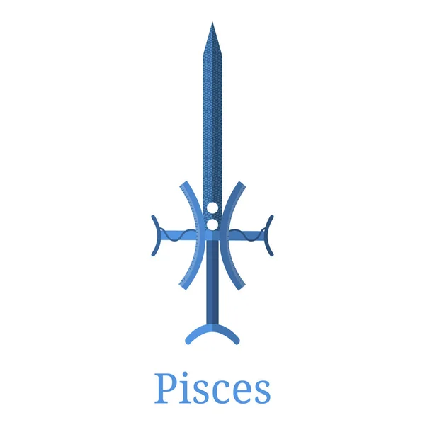 Espada de Piscis. Signo del Zodíaco. Arma zodiacal plana de dibujos animados. Una de las 12 armas del zodíaco. Vector astrológico, signo de horóscopo. Ilustración vectorial aislada sobre fondo blanco . — Archivo Imágenes Vectoriales