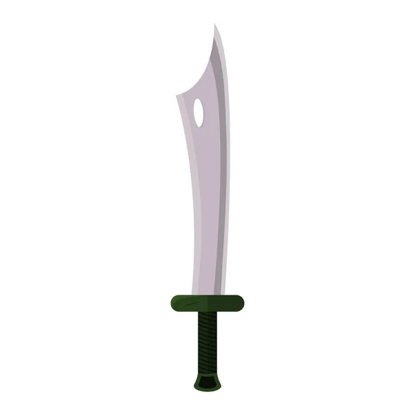 Cartoon-Spiel Schwert Waffe isoliert auf weißem Hintergrund. Grüner Griff. Militärmesser. Vektor-Illustration für Ihr Design. — Stockvektor