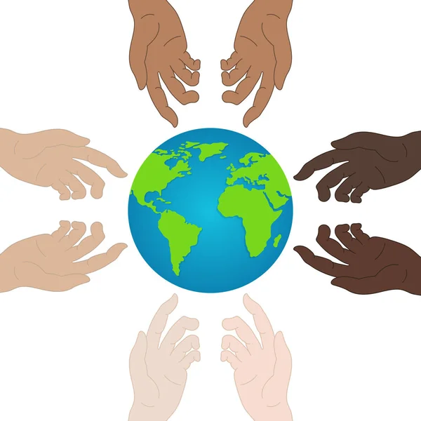 Dia Mundial da Paz. Conceito de Ecologia. De mãos dadas a mostrar unidade. Ícone de relacionamento. Ilustração vetorial para seu projeto, Web site . —  Vetores de Stock