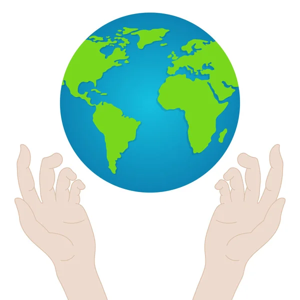 Mãos na Terra. As mãos das pessoas segurando o globo. Conceito do Dia da Paz. Ilustração vetorial para seu projeto . — Vetor de Stock