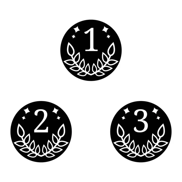 Signos de calidad. Vector Coin Icono aislado sobre fondo blanco. Primer, segundo, tercer lugar. Silueta negra del símbolo del ganador. Ilustración vectorial para su diseño . — Vector de stock