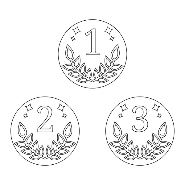 Kvalita značky. Vektorové ikony mince izolovaných na bílém pozadí. Za prvé, za druhé, třetí místa. Osnovy ikony vítěz symbolu. Vektorové ilustrace pro svůj Design, Web. — Stockový vektor