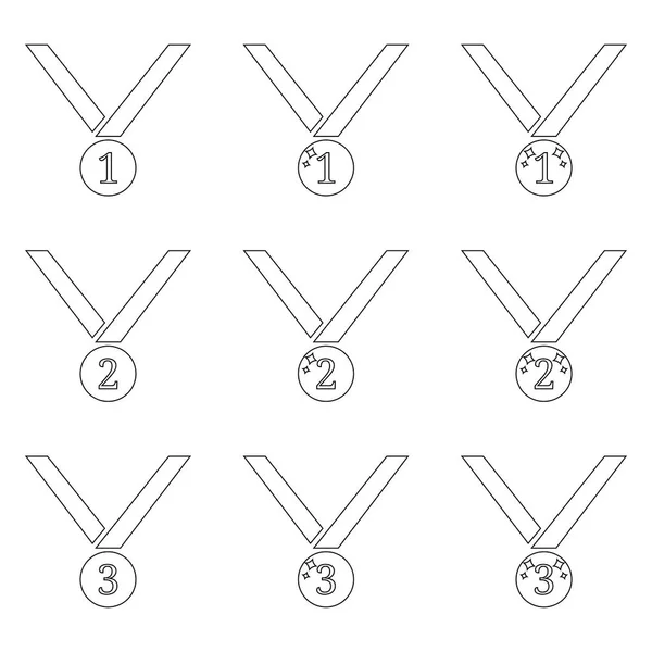 Conjunto de iconos de medalla vectorial aislados sobre fondo blanco. Primer, segundo, tercer lugar. Esquema de iconos del símbolo del ganador. Ilustración vectorial para su diseño, Web . — Vector de stock