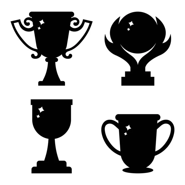 Conjunto de iconos Vector Winner Trophy Cup. Símbolo de silueta de trofeo negro aislado sobre fondo blanco. Ilustración vectorial para su diseño . — Vector de stock