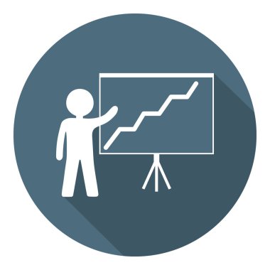 Grafik simgesini büyüyen ile kişi. İş sunumu, rapor analiz, istatistik. İş kavramı. Zamanlama ve insan. Düz stil. Vektör çizim tasarım, Web, Infographic için.