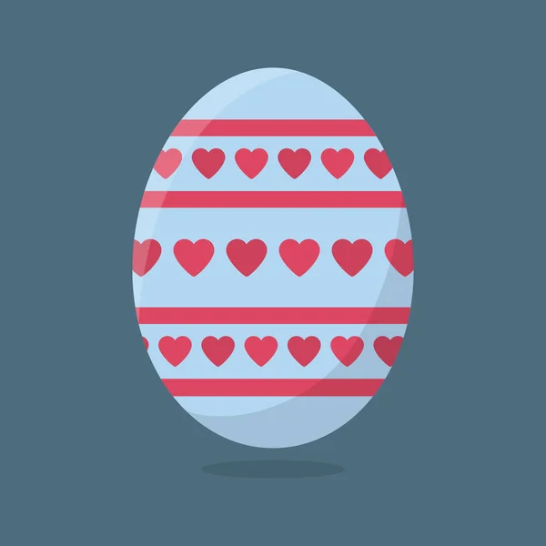 Vector Easter Egg isolado sobre fundo cinzento. Ovo colorido com padrão de corações e listras. Estilo plano. Para cartões, convites. Ilustração vetorial para seu projeto, Web . — Vetor de Stock